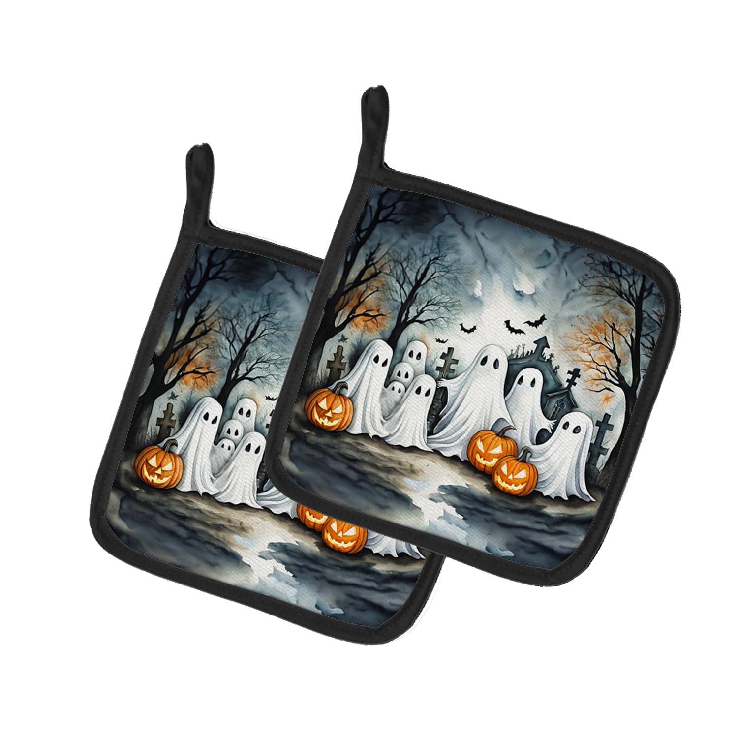 Ghosts Spooky Halloween Pair of Pot Holders