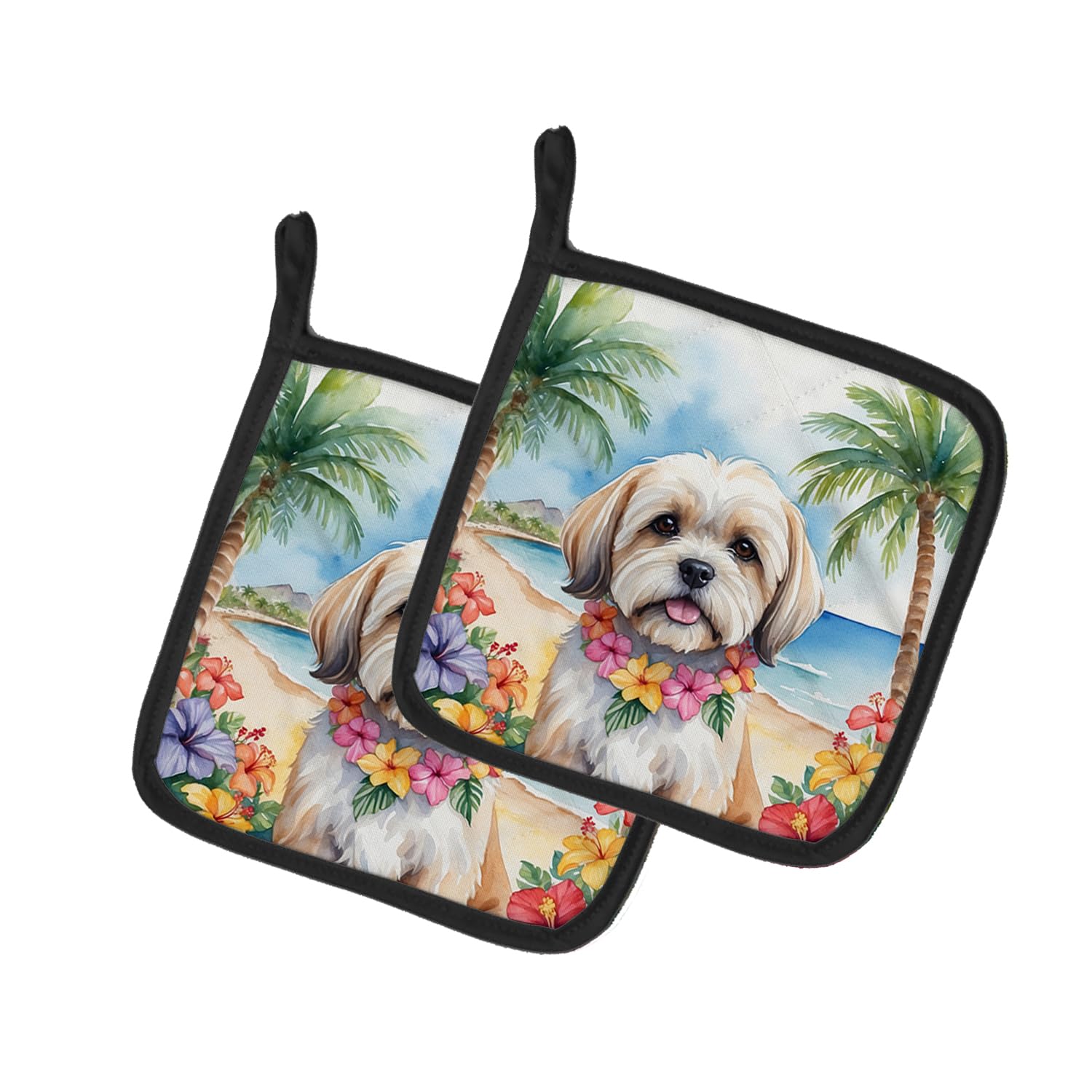 Lhasa Apso Luau Pair of Pot Holders