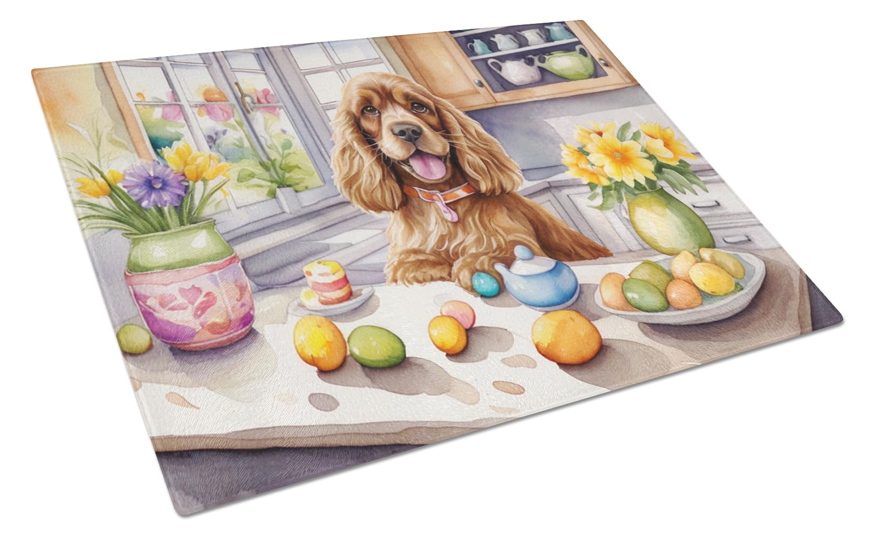 Carolines Treasures DAC6793LCB Decorating Easter Cocker Spaniel Glass Cutting Board Decorative Tempered Glass Kitchen Cutting and Serving Board Large Size Chopping Board