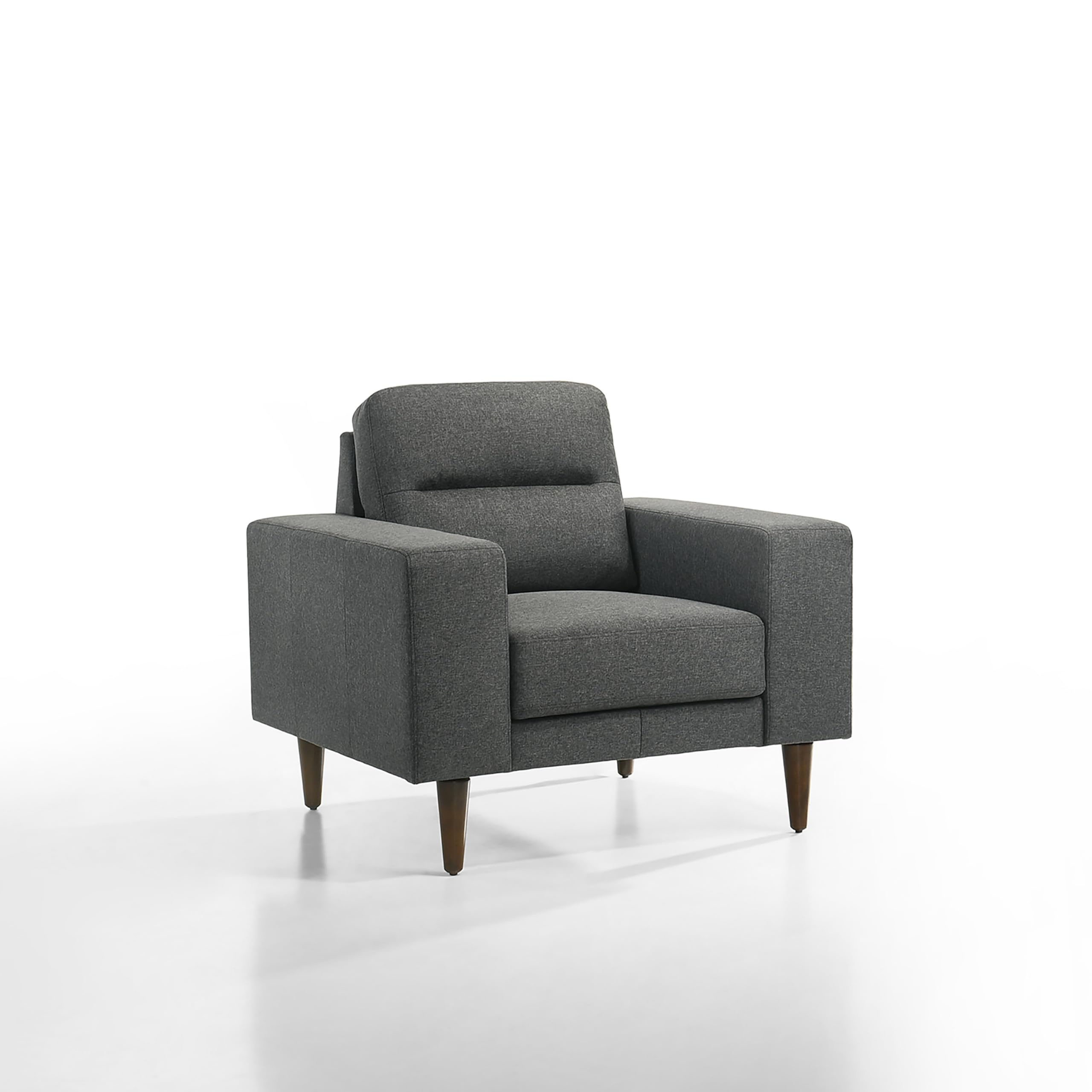 Vile Accent Chair, Plush Gray Fabric, Classic Tapered Solid Wood Legs