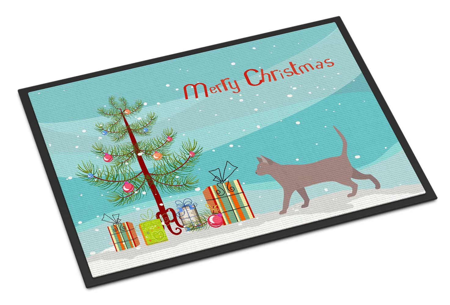 Carolines Treasures CK4728JMAT Thai Lilac #2 Cat Merry Christmas Doormat 24x36 Front Door Mat Indoor Outdoor Rugs for Entryway, Non Slip Washable Low Pile, 24H X 36W