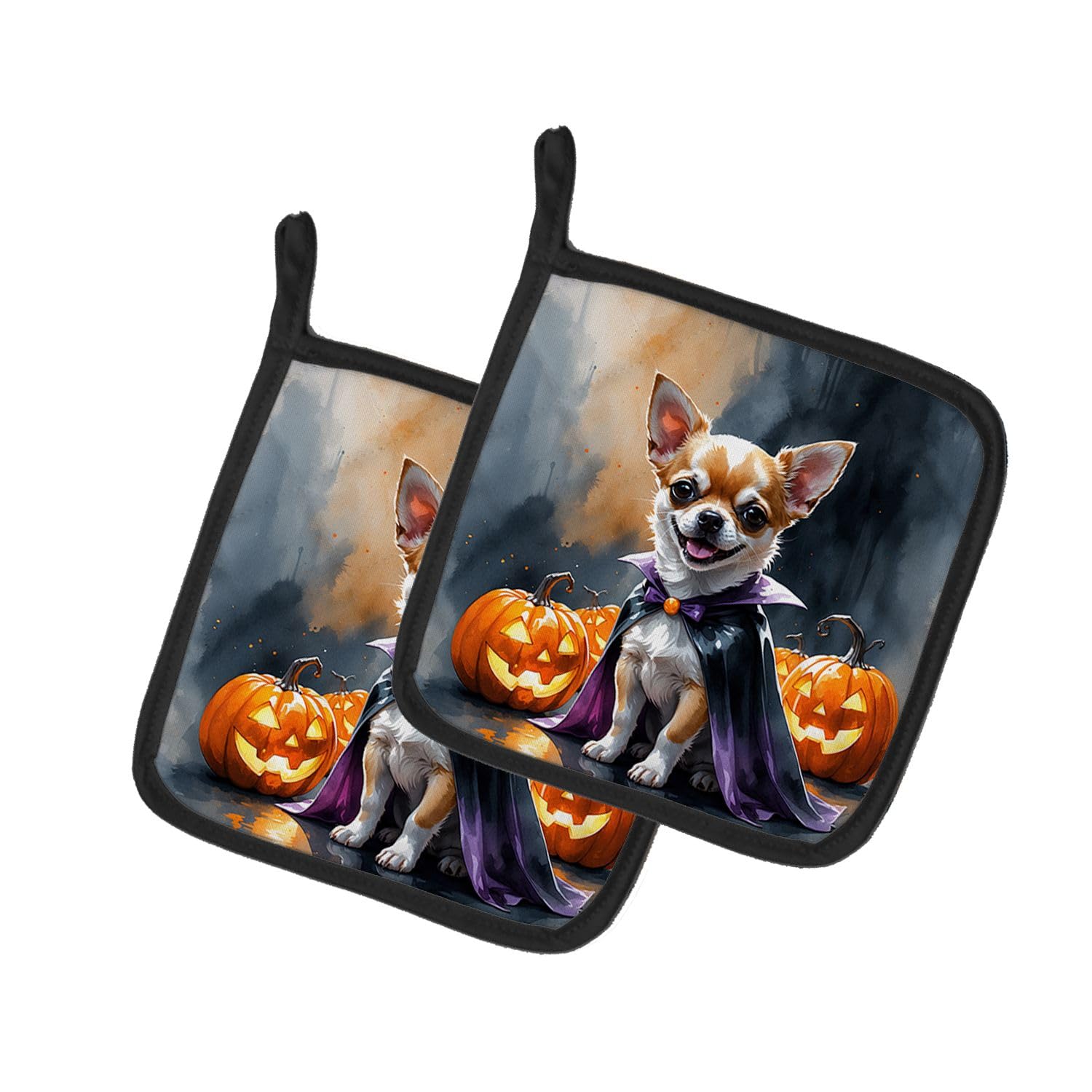Carolines Treasures Chihuahua Puppy Halloween Pair of Pot Holders Kitchen Heat Resistant Pot Holders Sets Oven Hot Pads for Cooking Baking BBQ, 7 1/2 x 7 1/2
