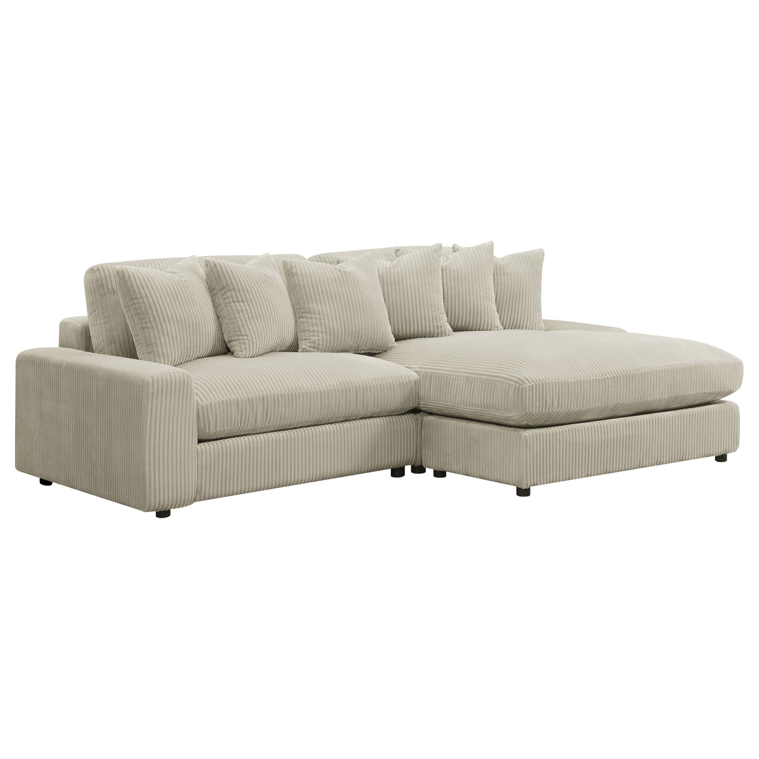Lain Sectional Sofa with Reversible Chaise, 6 Throw Pillows, Beige Corduroy
