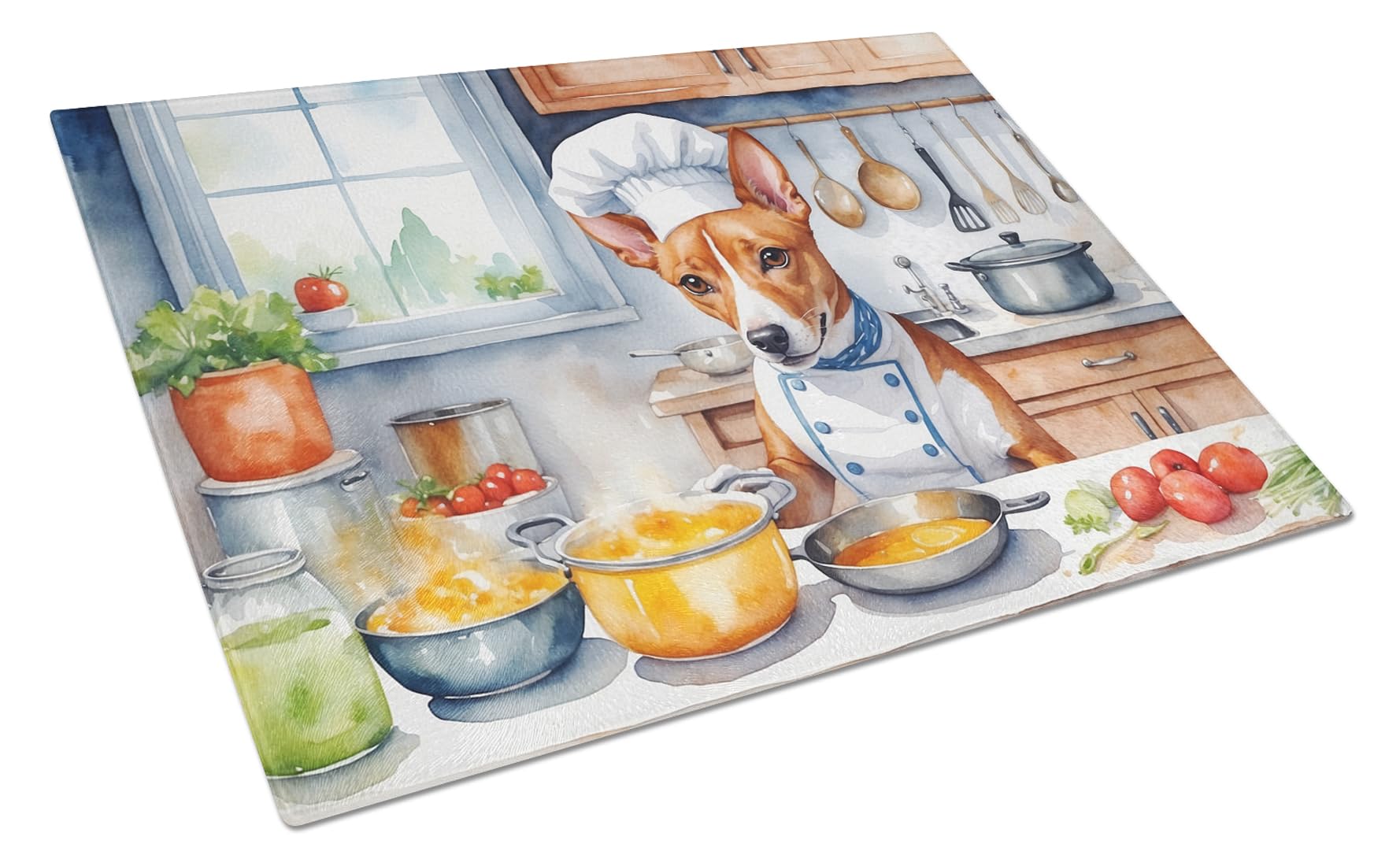 Carolines Treasures DAC6195LCB Basenji The Chef Glass Cutting Board Decorative Tempered Glass Kitchen Cutting and Serving Board Large Size Chopping Board