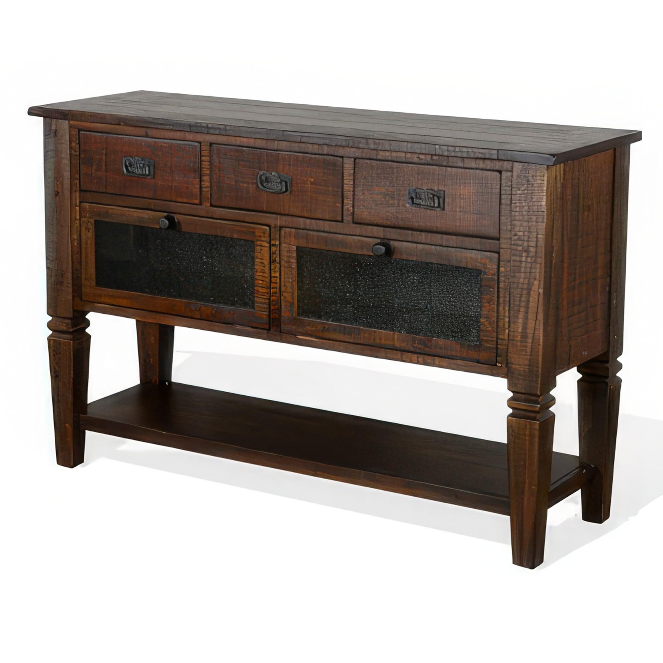 Flint Sideboard Buffet Console, 2 Doors, 3 Drawer, Shelf, Rustic Brown