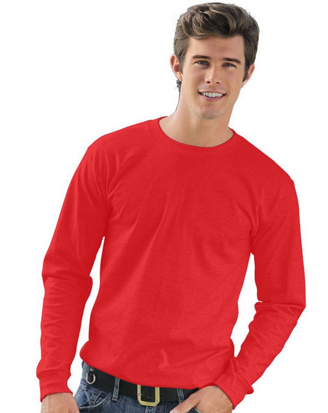 Bayside USA-Made 100% Cotton Long Sleeve T-Shirt - Red, XL