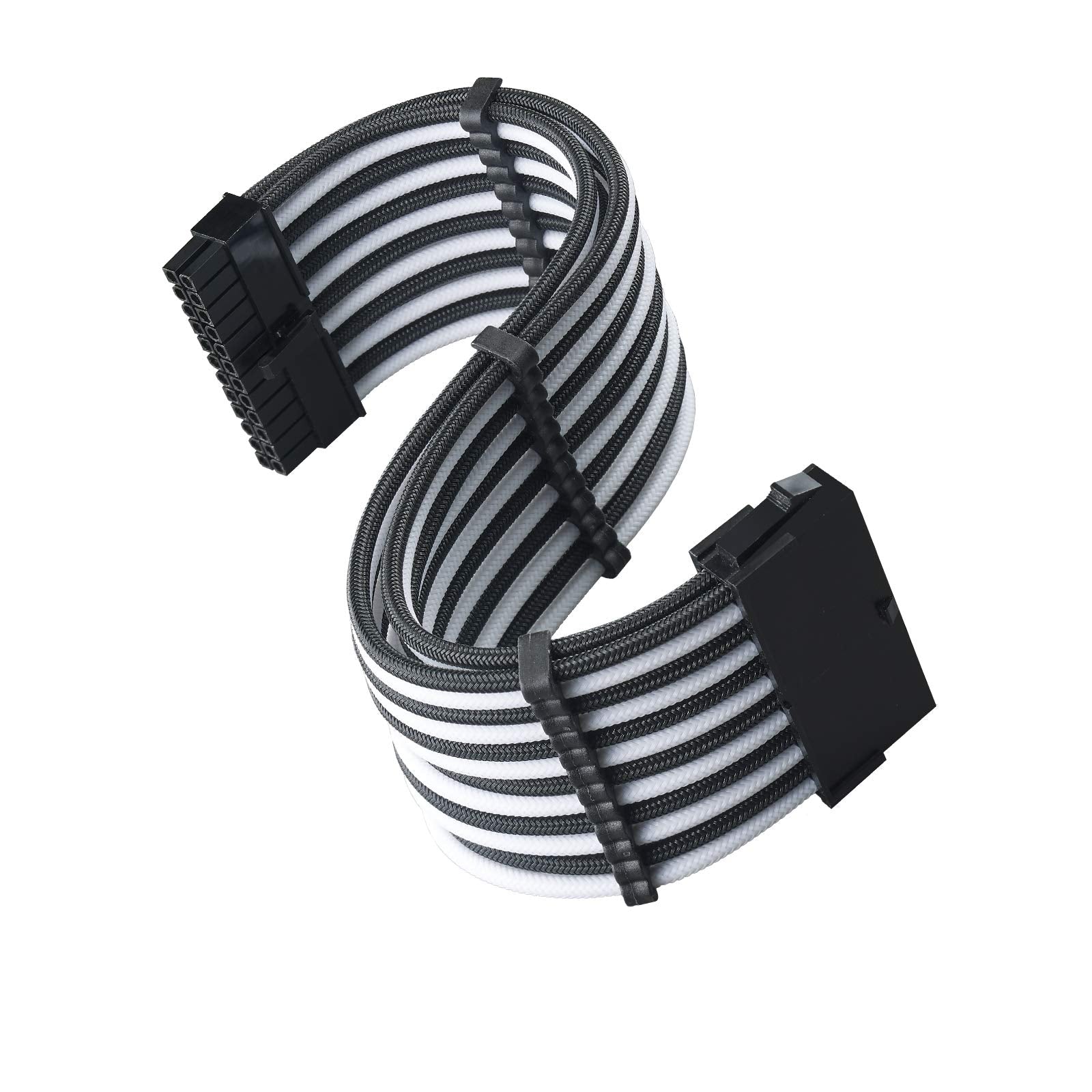 SST-PP07E-MBBW,  24pin black-white sleeve extension cable, 18AWG, black cable comb x 4