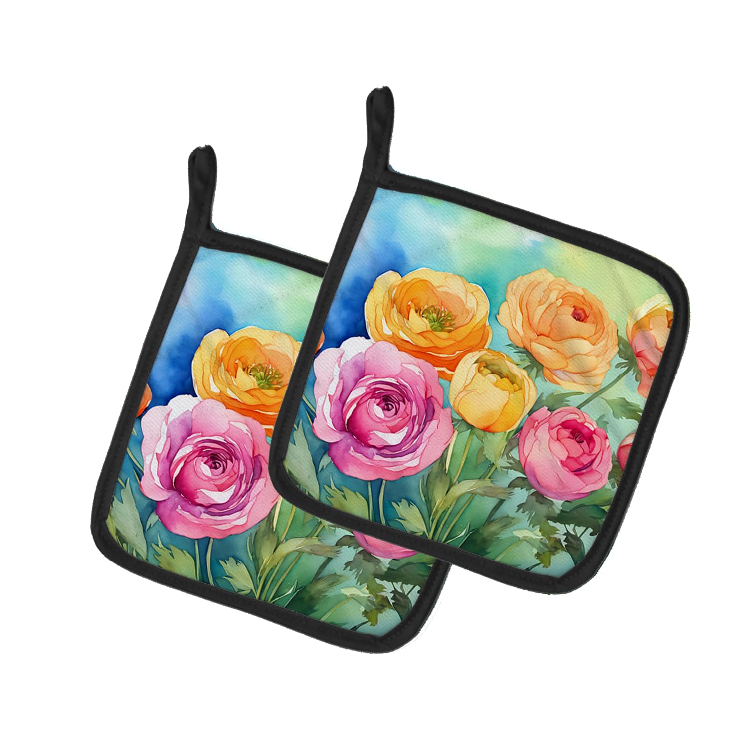 Ranunculus in Watercolor Pair of Pot Holders