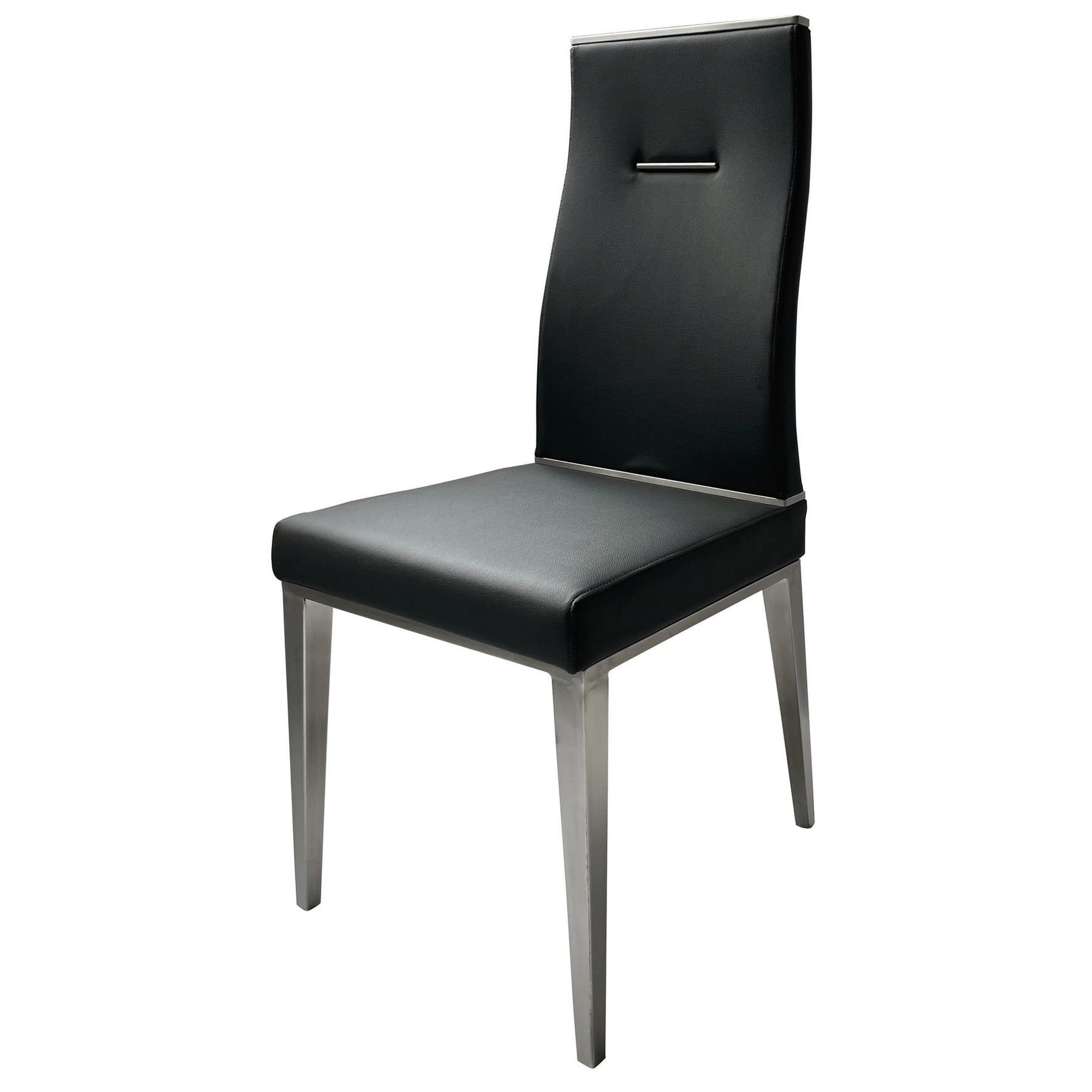 Bea 20 Inch Dining Chair, Set of 4, Stainless Steel, Faux Leather, Black