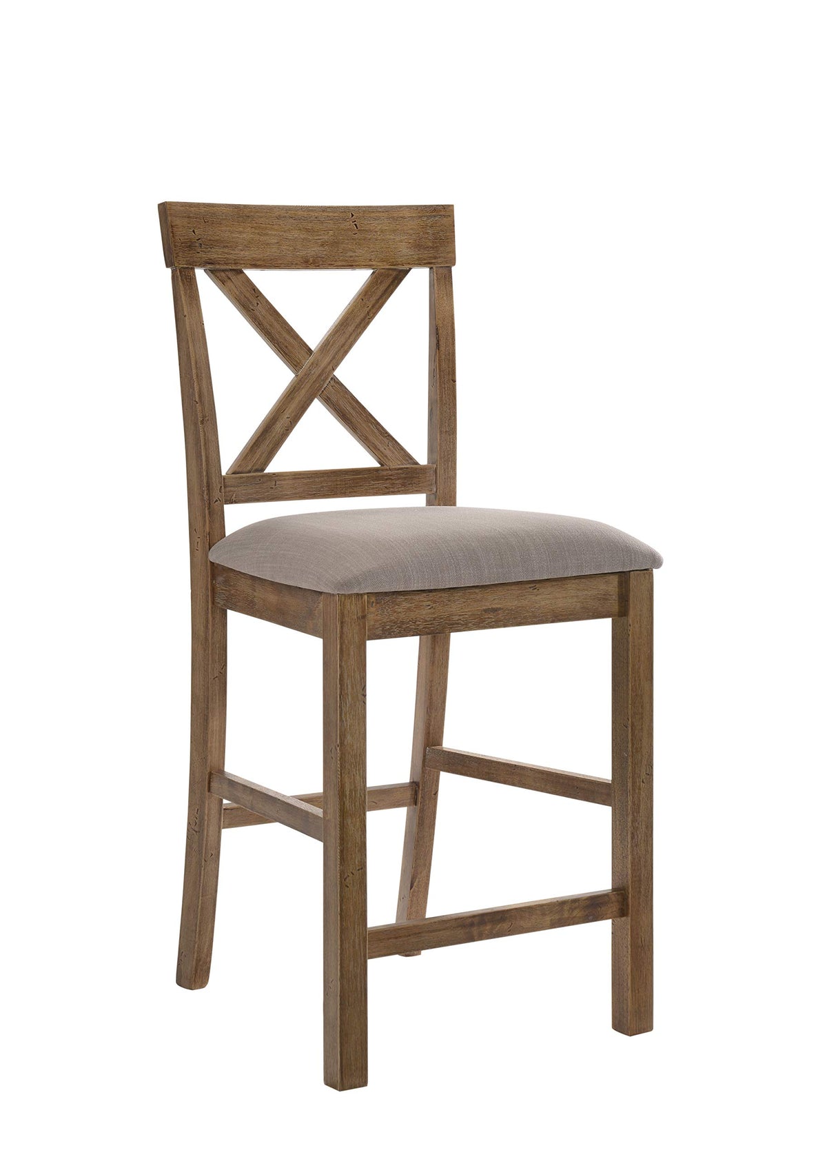 Benjara, Brown And Gray Fabric Upholstered Wooden Counter Height Chair,Set Of 2