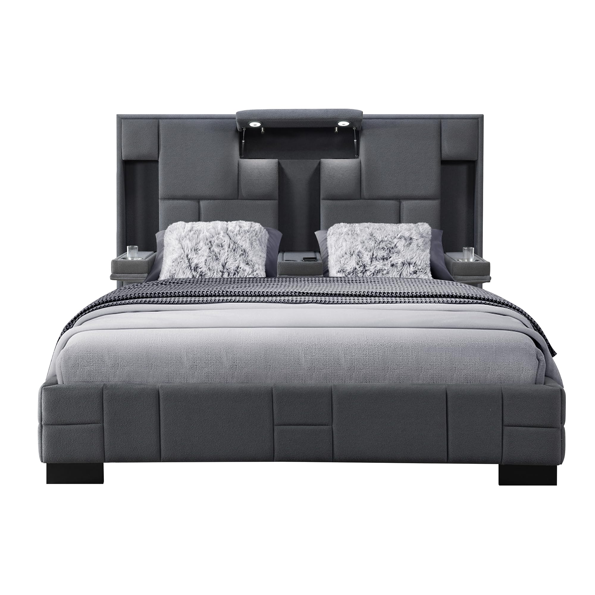 OSCAR DARK GREY 8 QUEEN BED NO WOOD TRIM