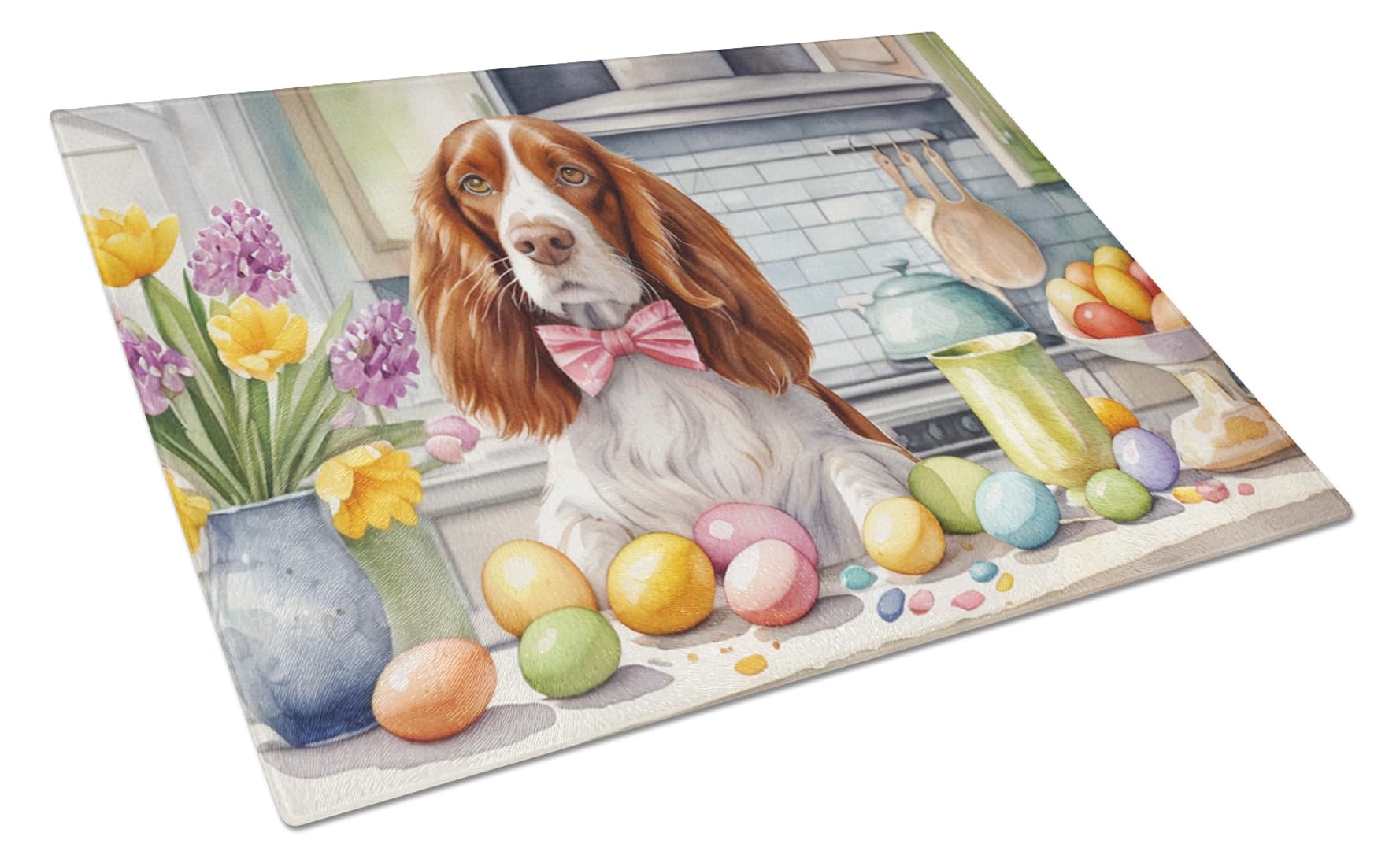 Carolines Treasures DAC6916LCB Decorating Easter Welsh Springer Spaniel Glass Cutting Board Decorative Tempered Glass Kitchen Cutting and Serving Board Large Size Chopping Board