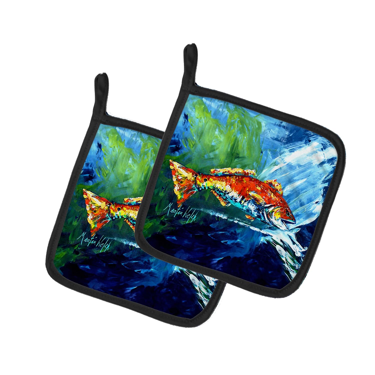Break Through Red Fish Pair of Pot Holders