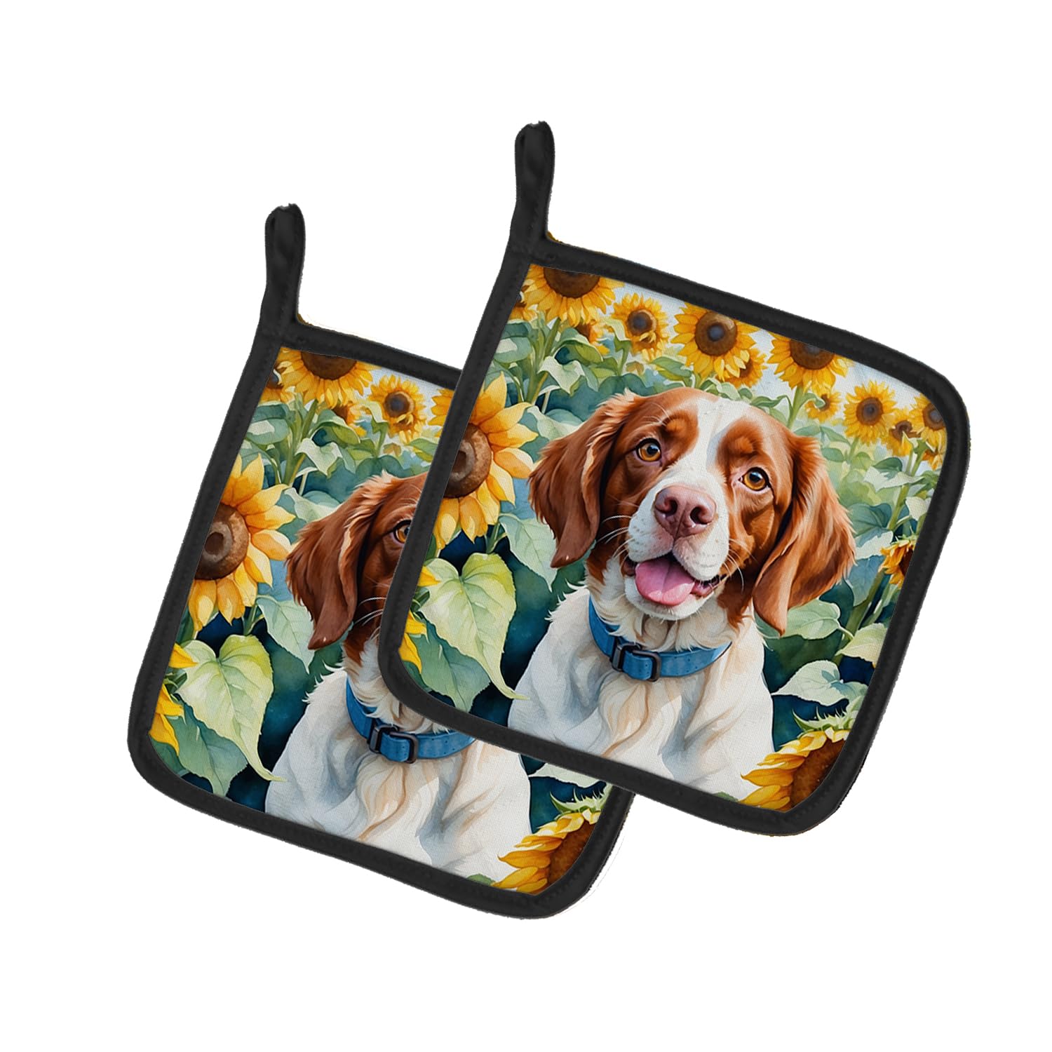 Brittany Spaniel in Sunflowers Pair of Pot Holders