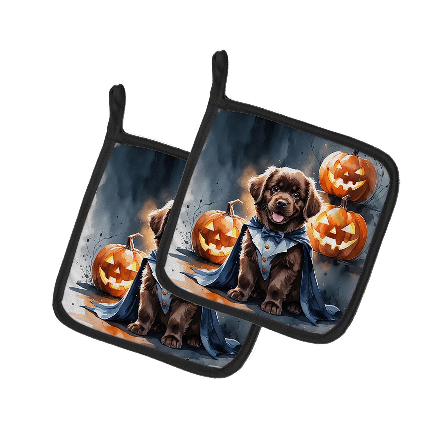 Carolines Treasures Chocolate Newfoundland Puppy Halloween Pair of Pot Holders Kitchen Heat Resistant Pot Holders Sets Oven Hot Pads for Cooking Baking BBQ, 7 1/2 x 7 1/2