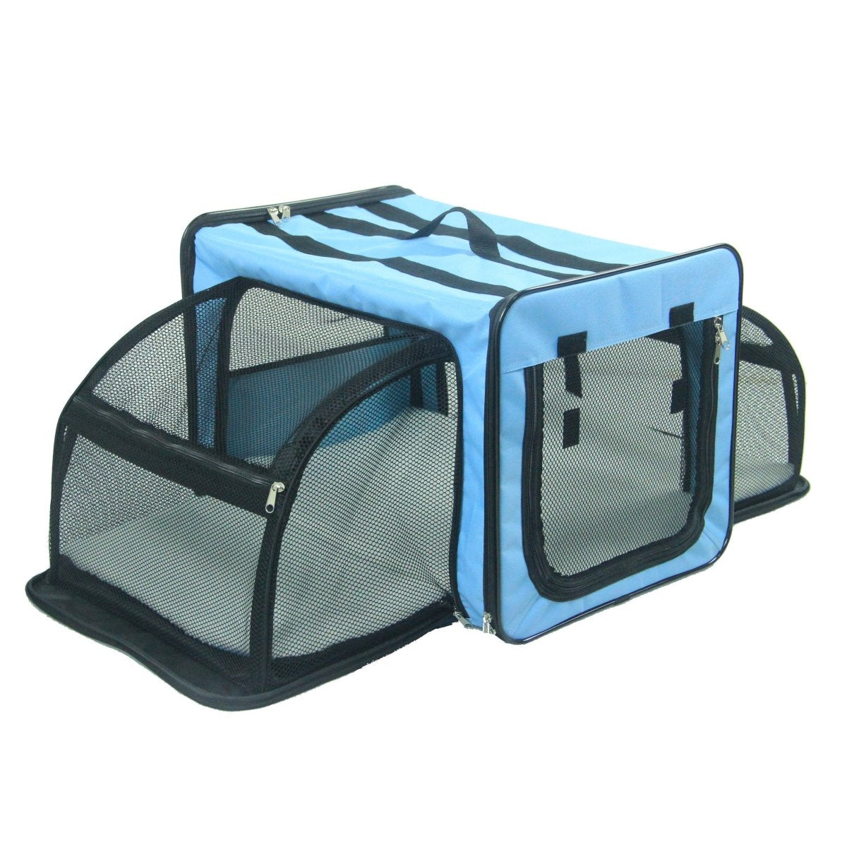 Pet Life Capacious Dual-Expandable Wire Folding Lightweight Collapsible Travel Pet Dog Crate - Large - Blue