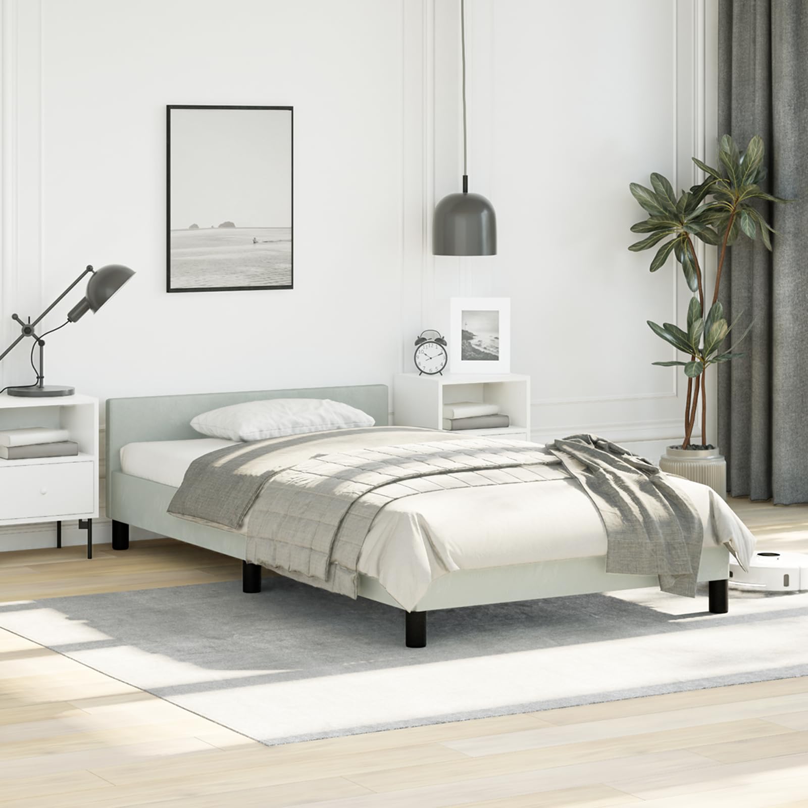 vidaXL Bed Frame with Headboard Light Gray 39.4x74.8??Twin Velvet