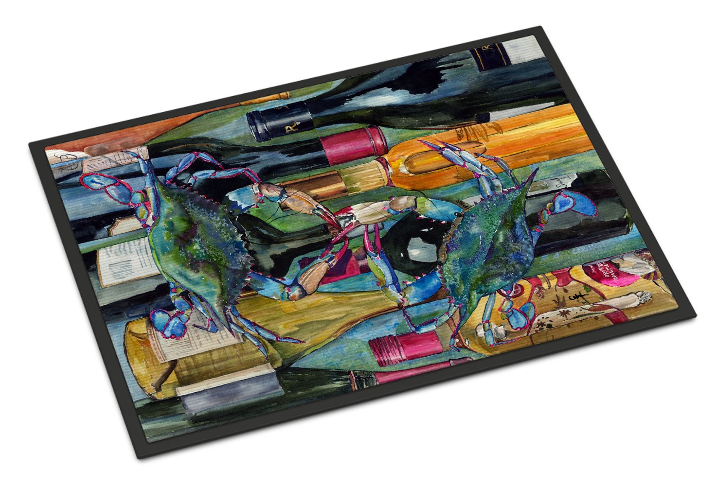 Blue Crabby Wine Bottles Indoor or Outdoor Mat 18x27