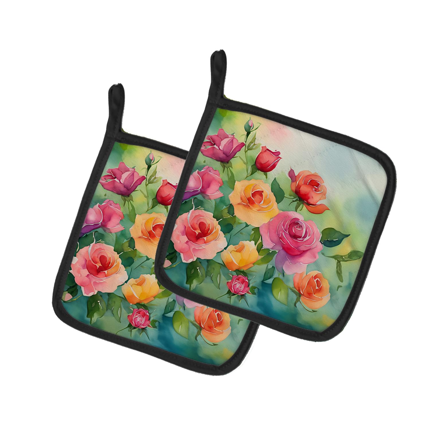 Roses in Watercolor Pair of Pot Holders