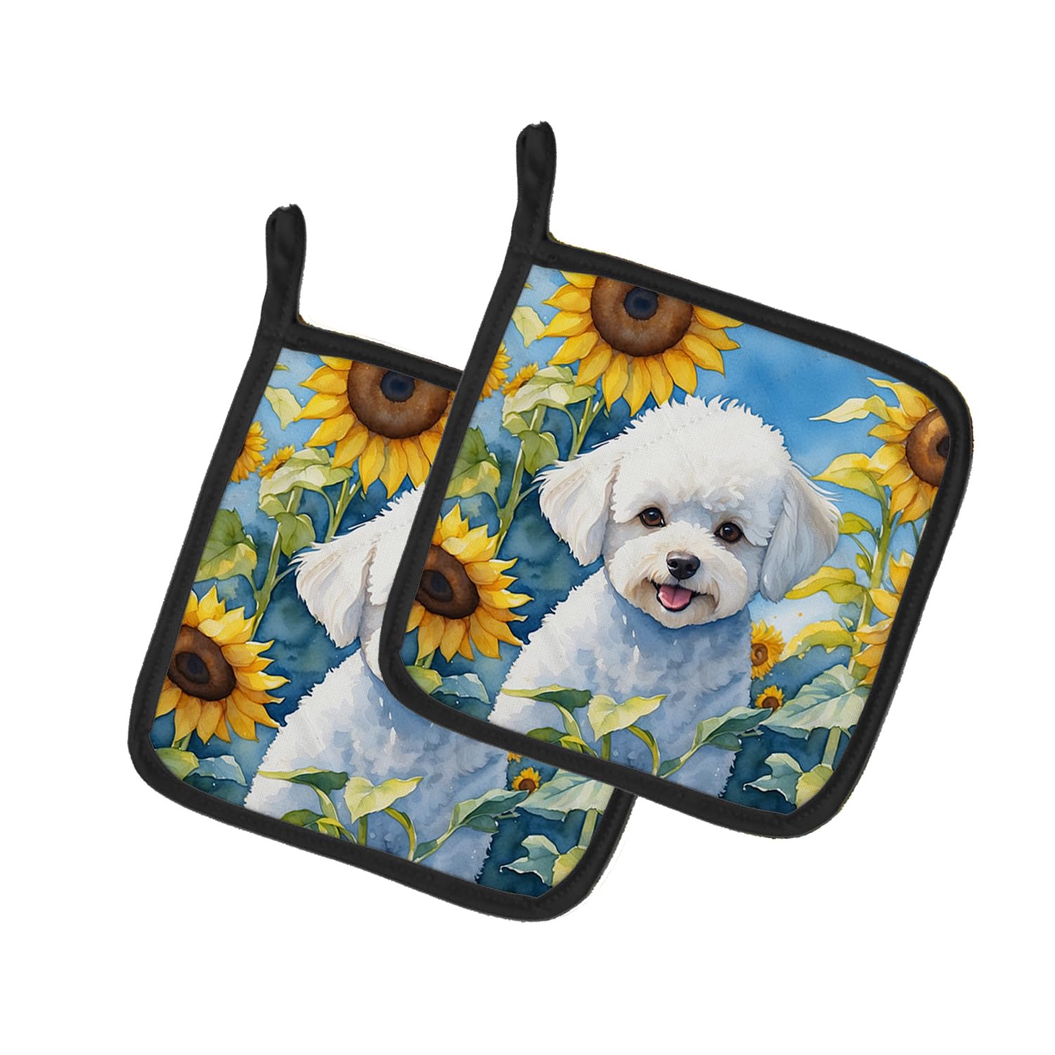 Bichon Frise in Sunflowers Pair of Pot Holders