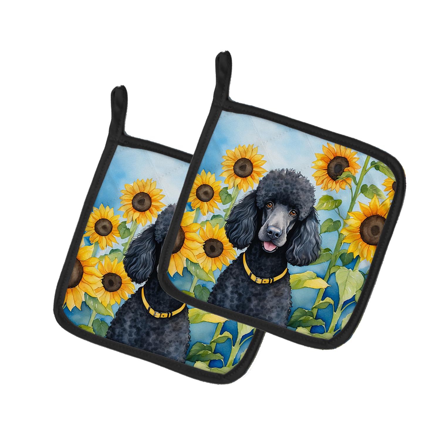 Black Poodle in Sunflowers Pair of Pot Holders