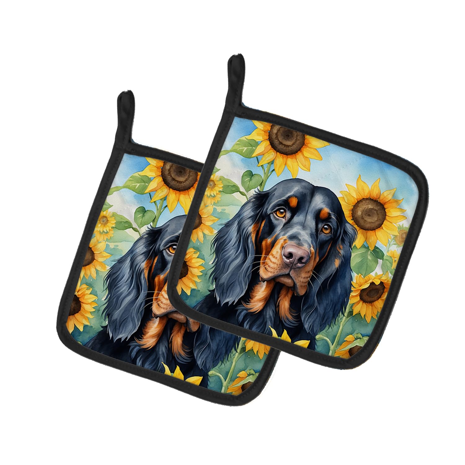 Gordon Setter in Sunflowers Pair of Pot Holders
