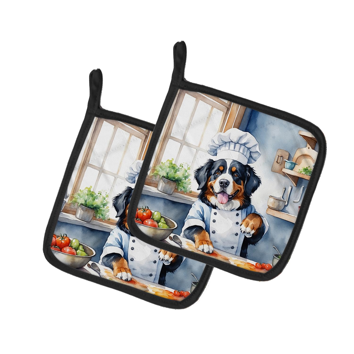 Bernese Mountain Dog The Chef Pair of Pot Holders