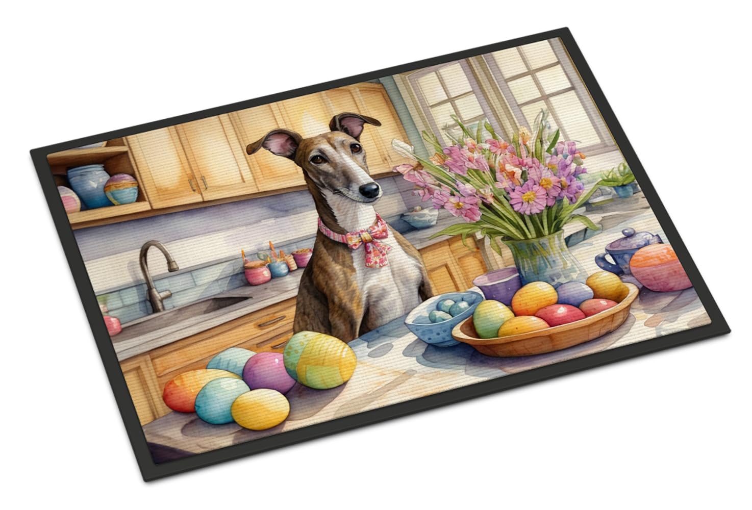 Carolines Treasures DAC6831JMAT Decorating Easter Greyhound Doormat Front Door Mat Indoor Outdoor Rugs for Entryway, Non Slip Washable Low Pile, 24H X 36W
