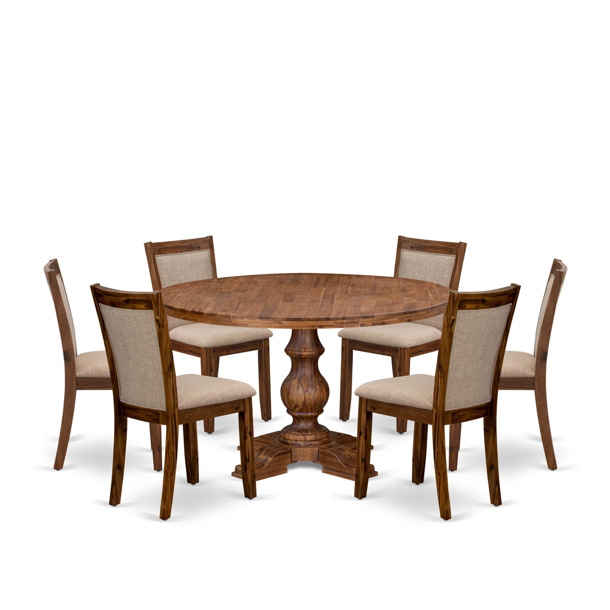 7-Pc Modern Dining Set Of A Pedestal Dinner Table, 6 Light Tan Dinner Chairs