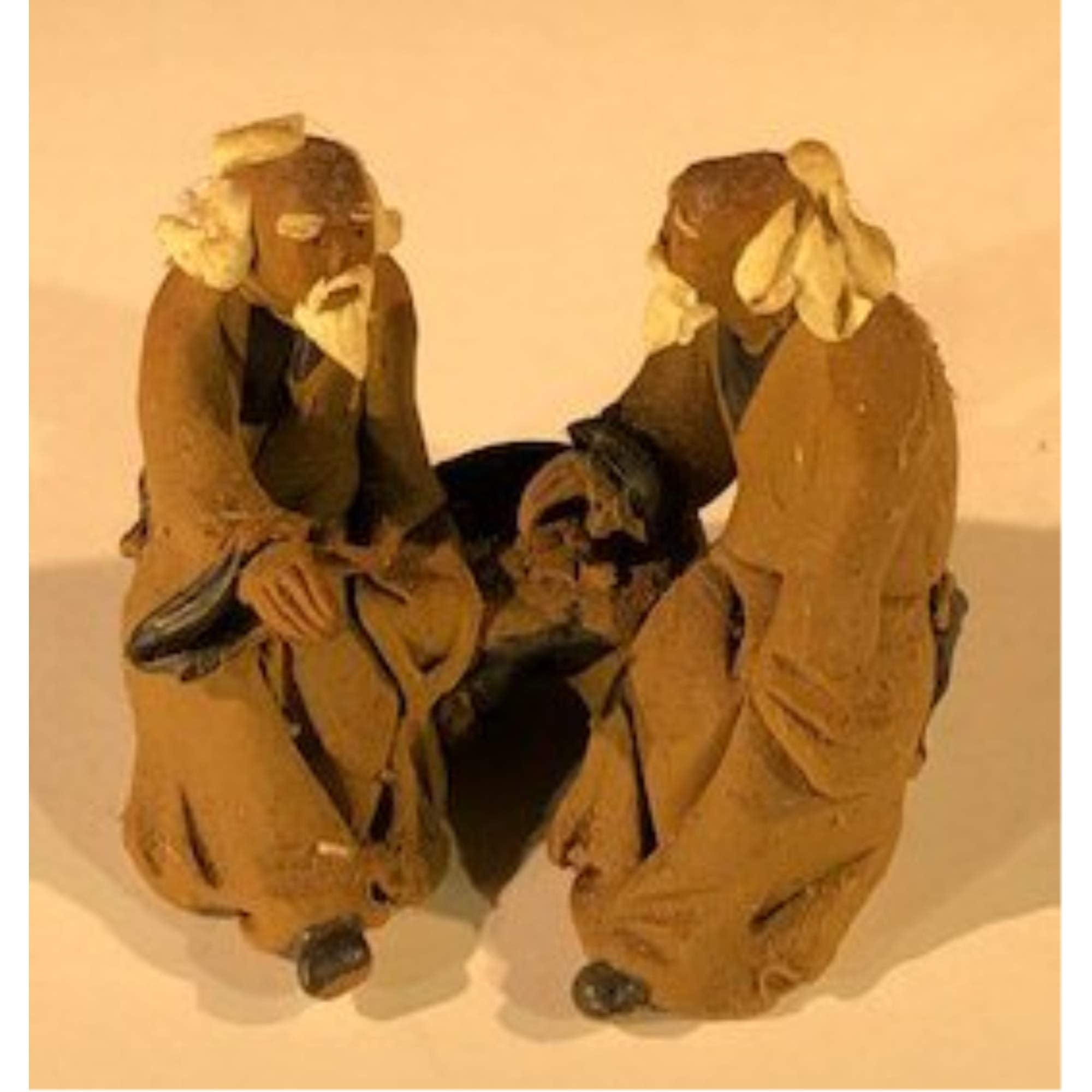 Miniature Ceramic Figurine Two Men Sitting on Bench - 2 Unglazed