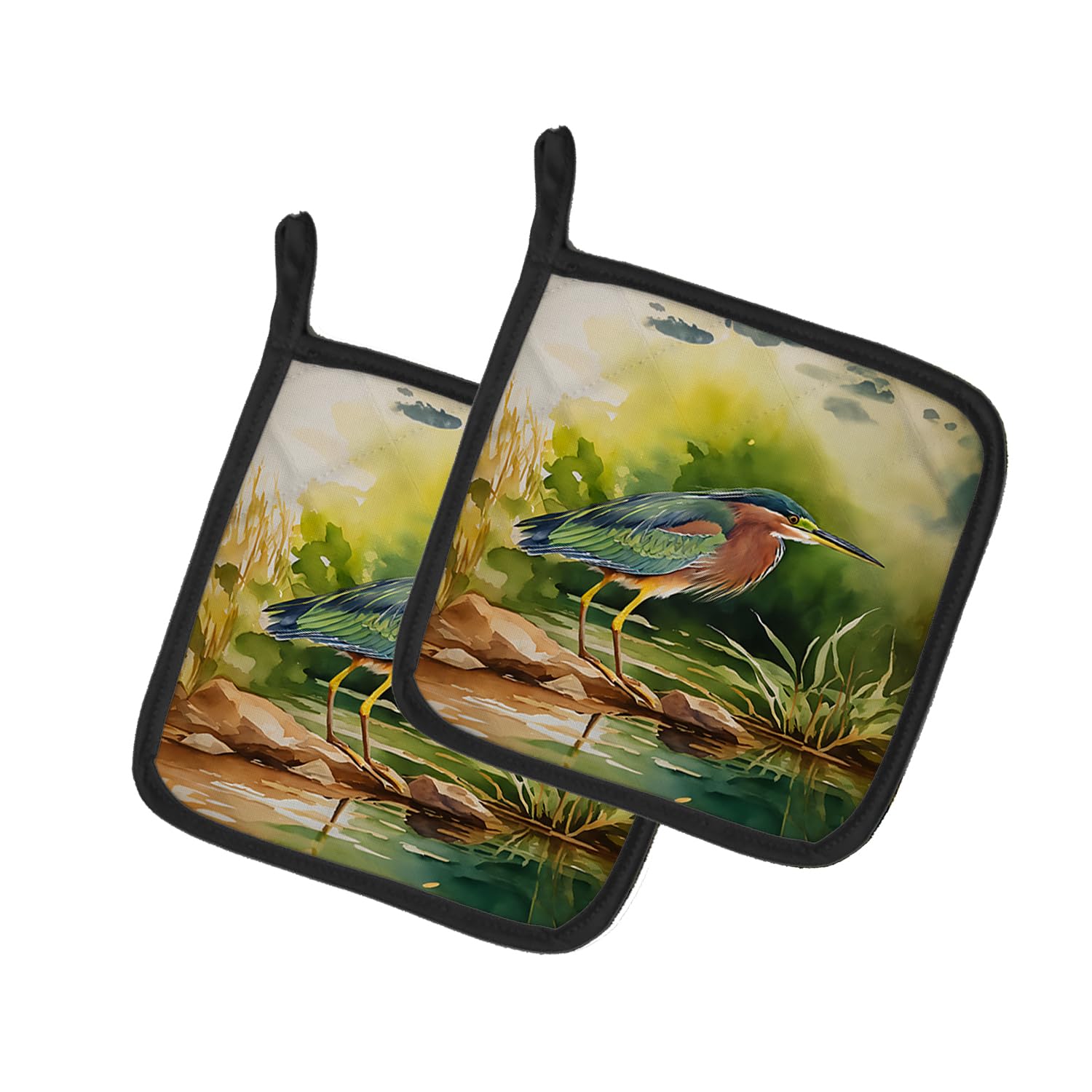 Green Heron Pair of Pot Holders