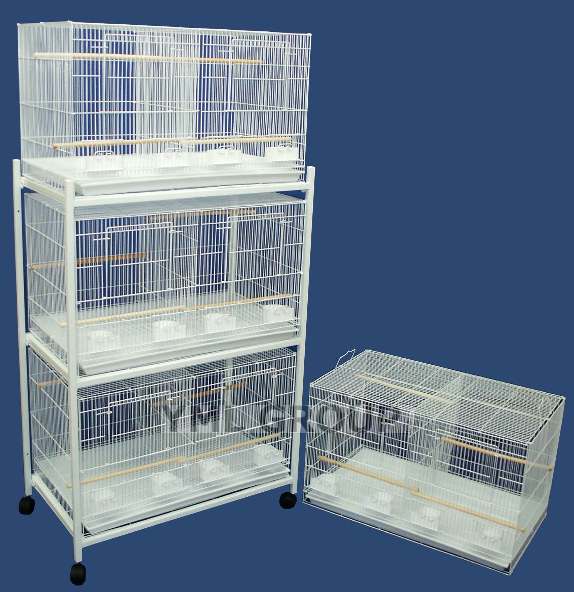 Lot of 4 Medium Breeding Cages with Divider and One 3 Tie Stand - With