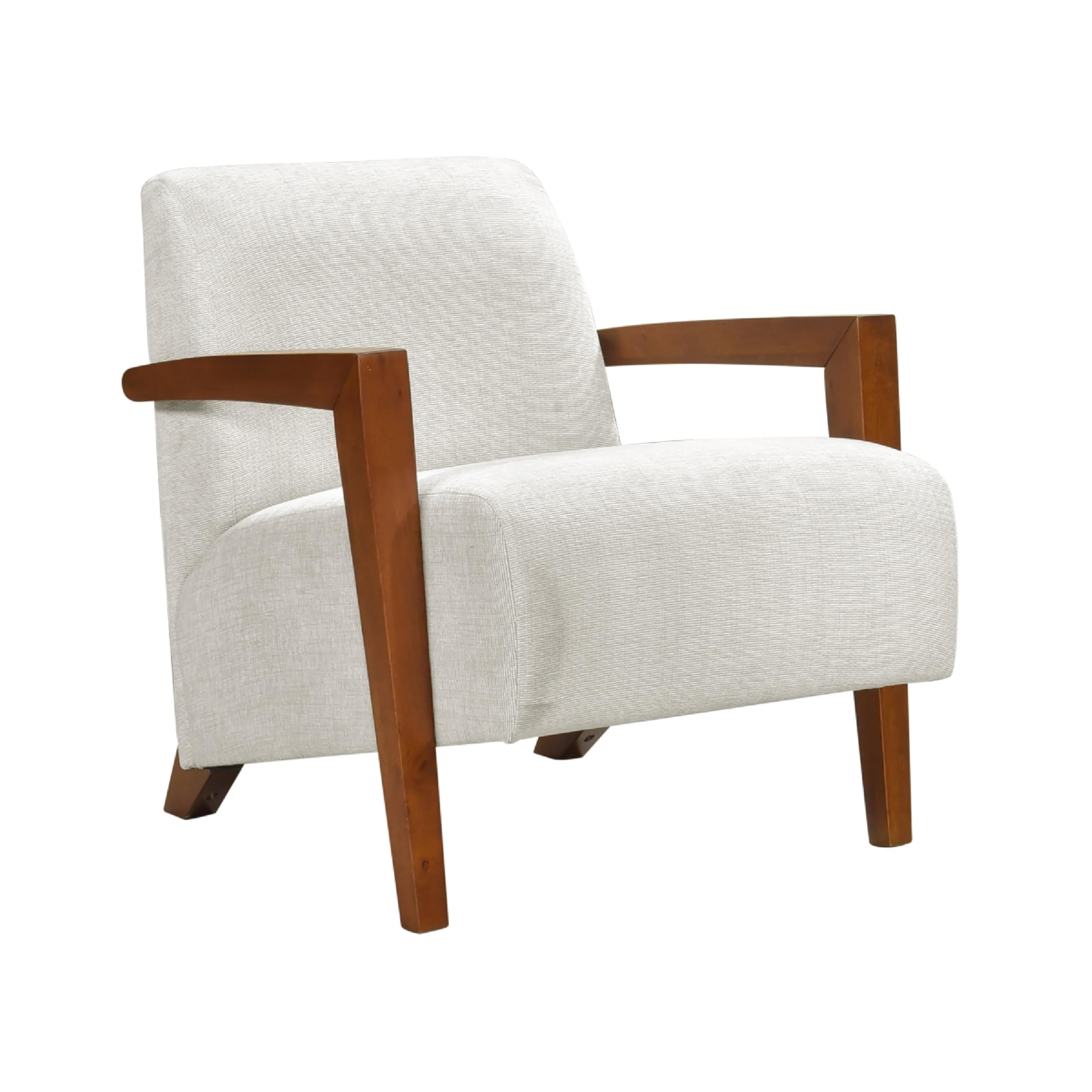 Demy Accent Armchair, Beige Chenille Cushion, Chestnut Brown Solid Wood