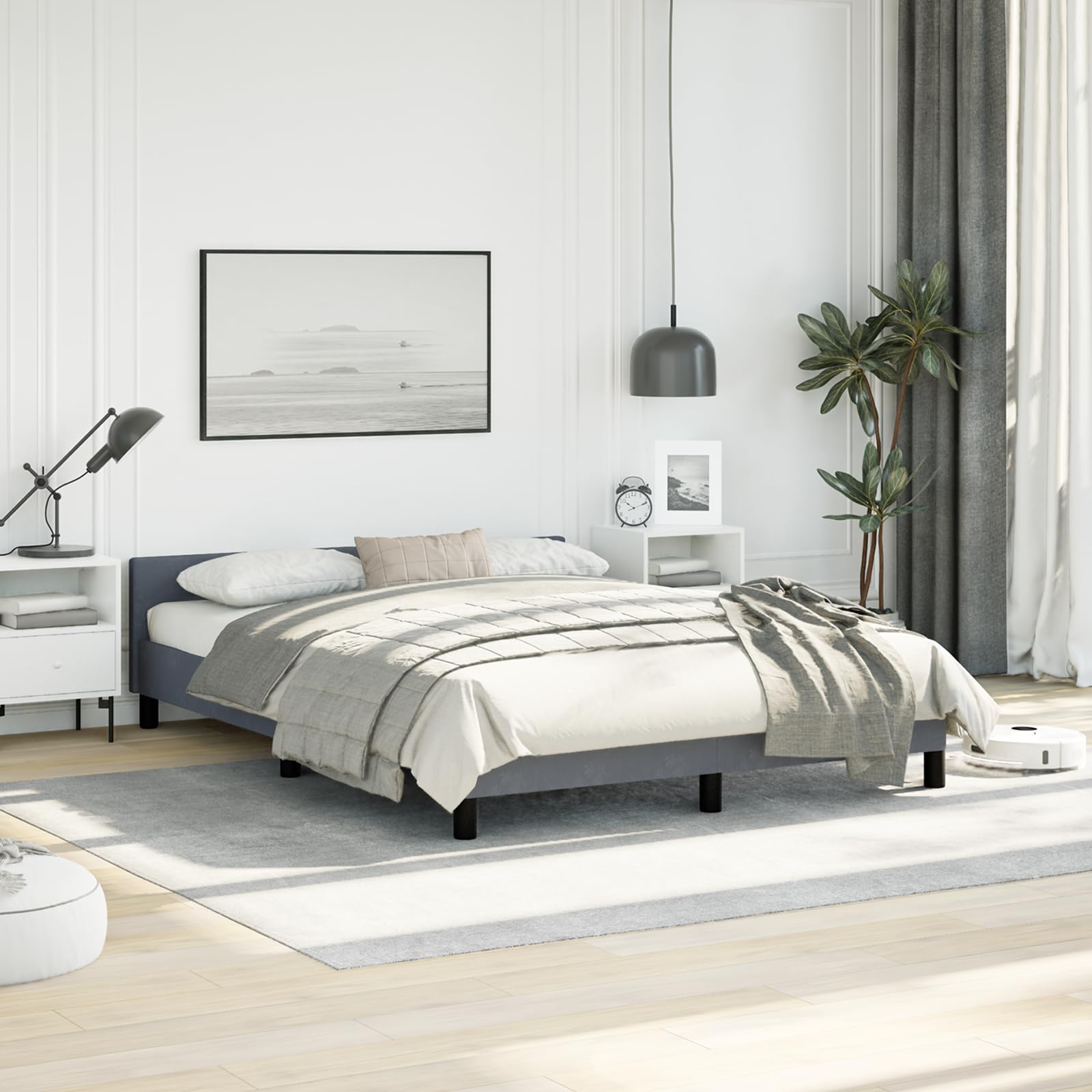 vidaXL Bed Frame with Headboard Dark Gray 53.9x74.8??Full Velvet