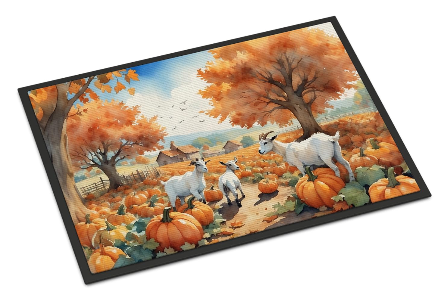Carolines Treasures Autumn Goats Doormat Front Door Mat Indoor Outdoor Rugs for Entryway, Non Slip Washable Low Pile, 18H X 27W
