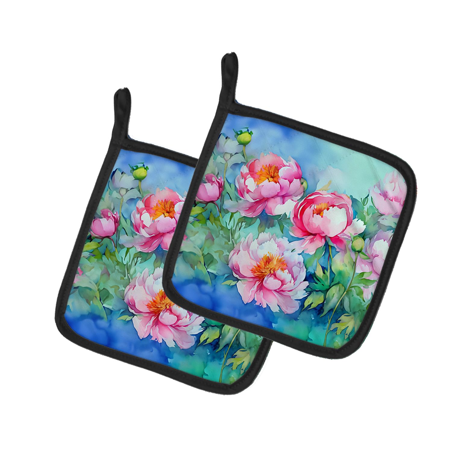 Peonies in Watercolor Pair of Pot Holders