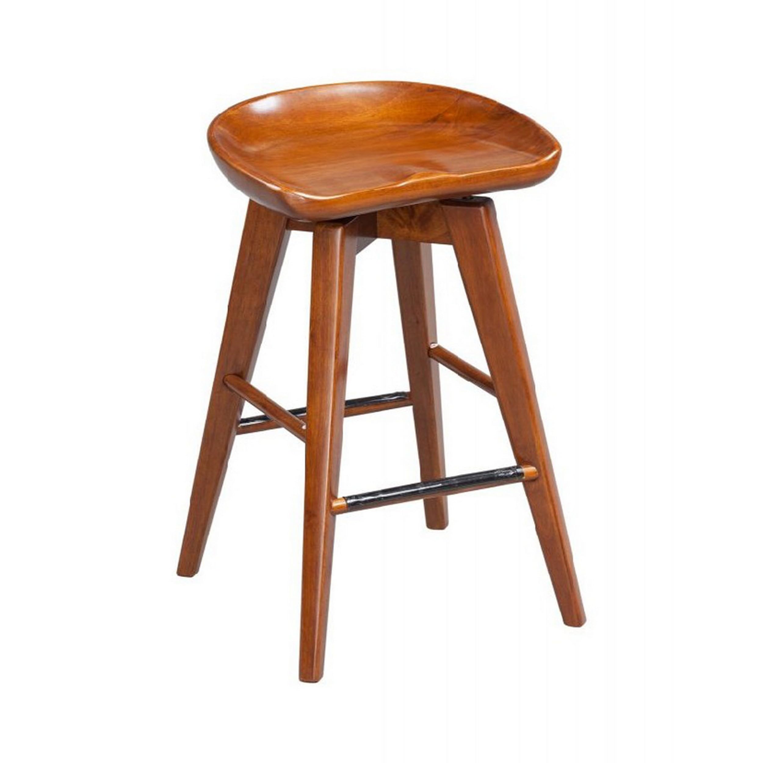 Contoured Seat Wooden Swivel Counter Stool with Angled Legs, Walnut Brown