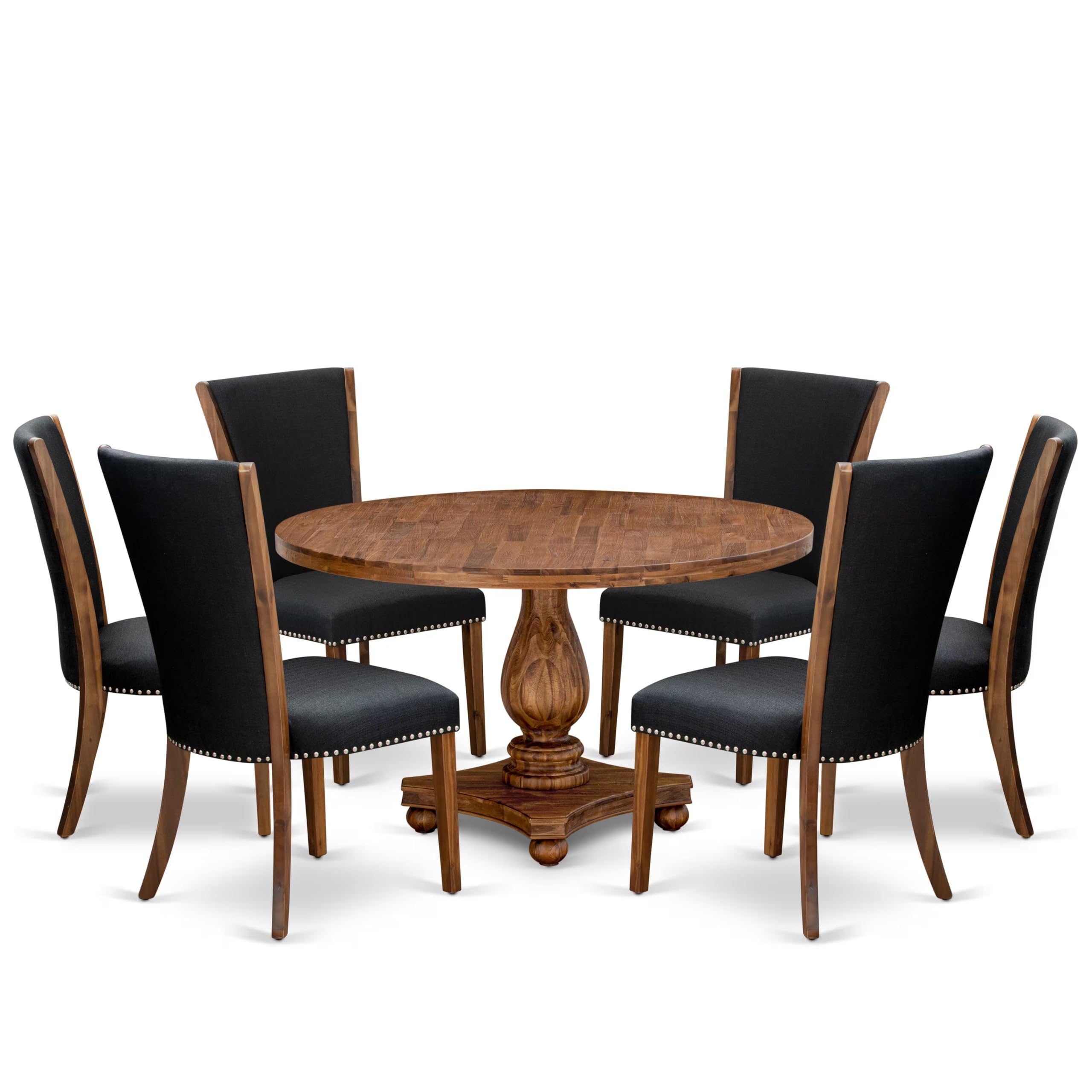 7 Piece Dining Set For 6 Consists Of 54 Round Table In Black Color