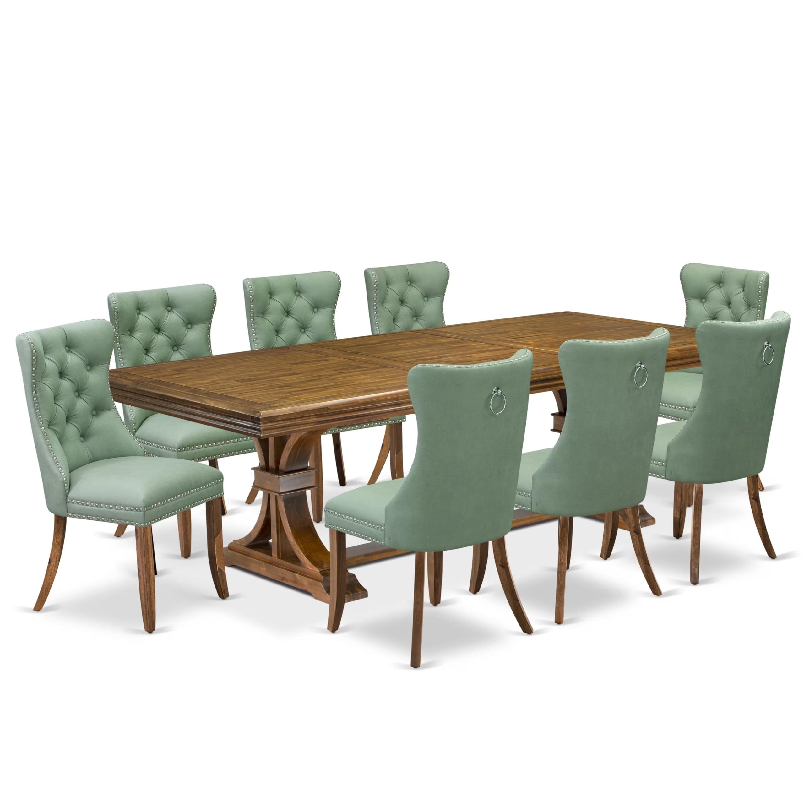 9 piece Modern Dining Table Set consists of a Kitchen Table and 8 Dining Chairs