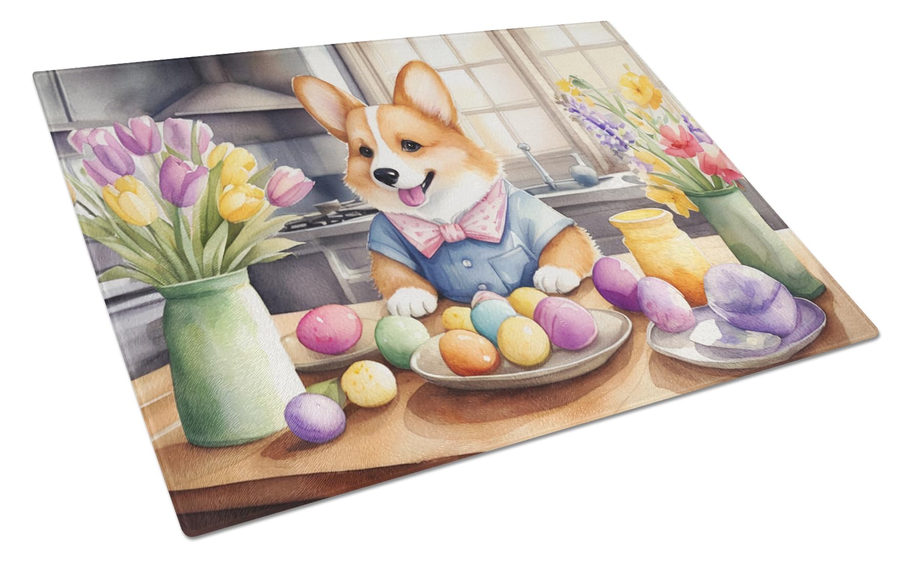 Carolines Treasures DAC6796LCB Decorating Easter Corgi Glass Cutting Board Decorative Tempered Glass Kitchen Cutting and Serving Board Large Size Chopping Board