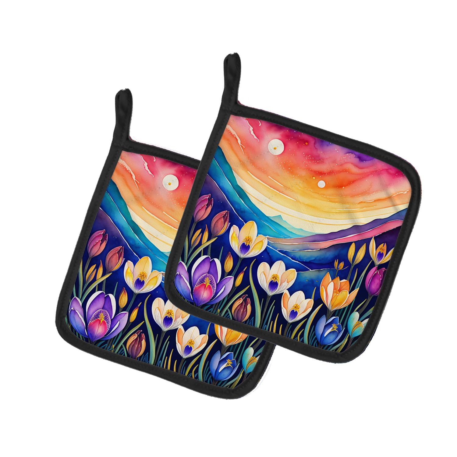 Colorful Crocus Pair of Pot Holders