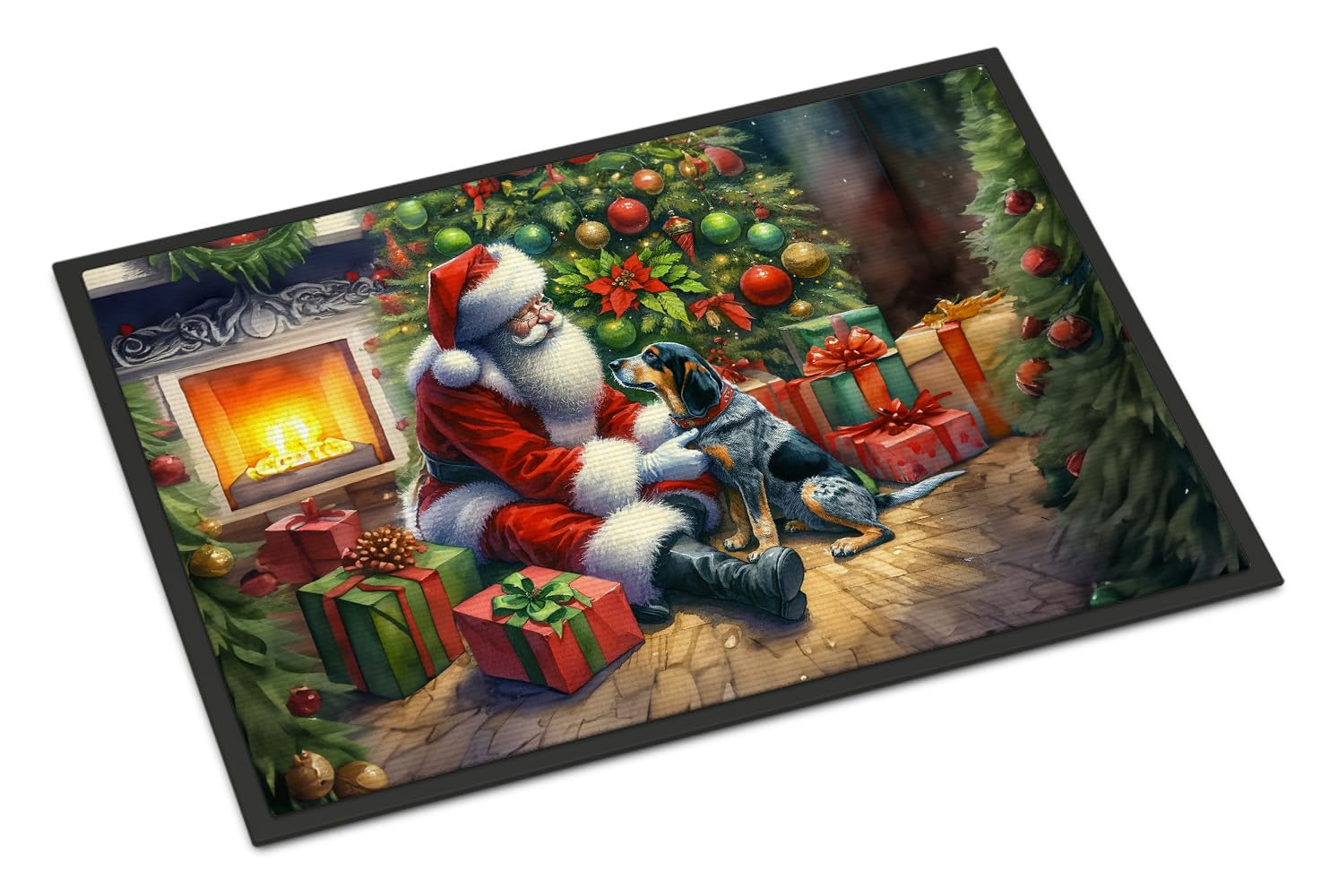 Carolines Treasures DAC4075JMAT Bluetick Hound and Santa Claus Doormat Front Door Mat Indoor Outdoor Rugs for Entryway, Non Slip Washable Low Pile, 24H X 36W