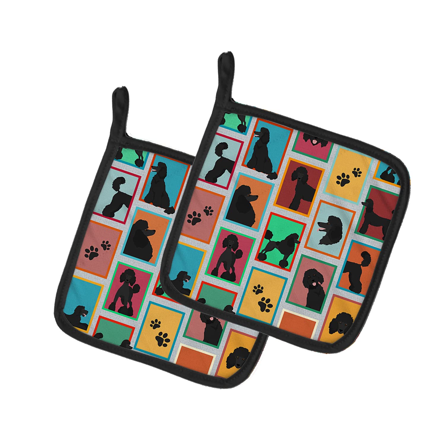 Lots of Black Standard Poodle Pair of Pot Holders