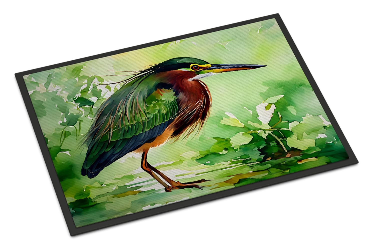 Carolines Treasures DAC3227JMAT Green Heron Doormat Front Door Mat Indoor Outdoor Rugs for Entryway, Non Slip Washable Low Pile, 24H X 36W