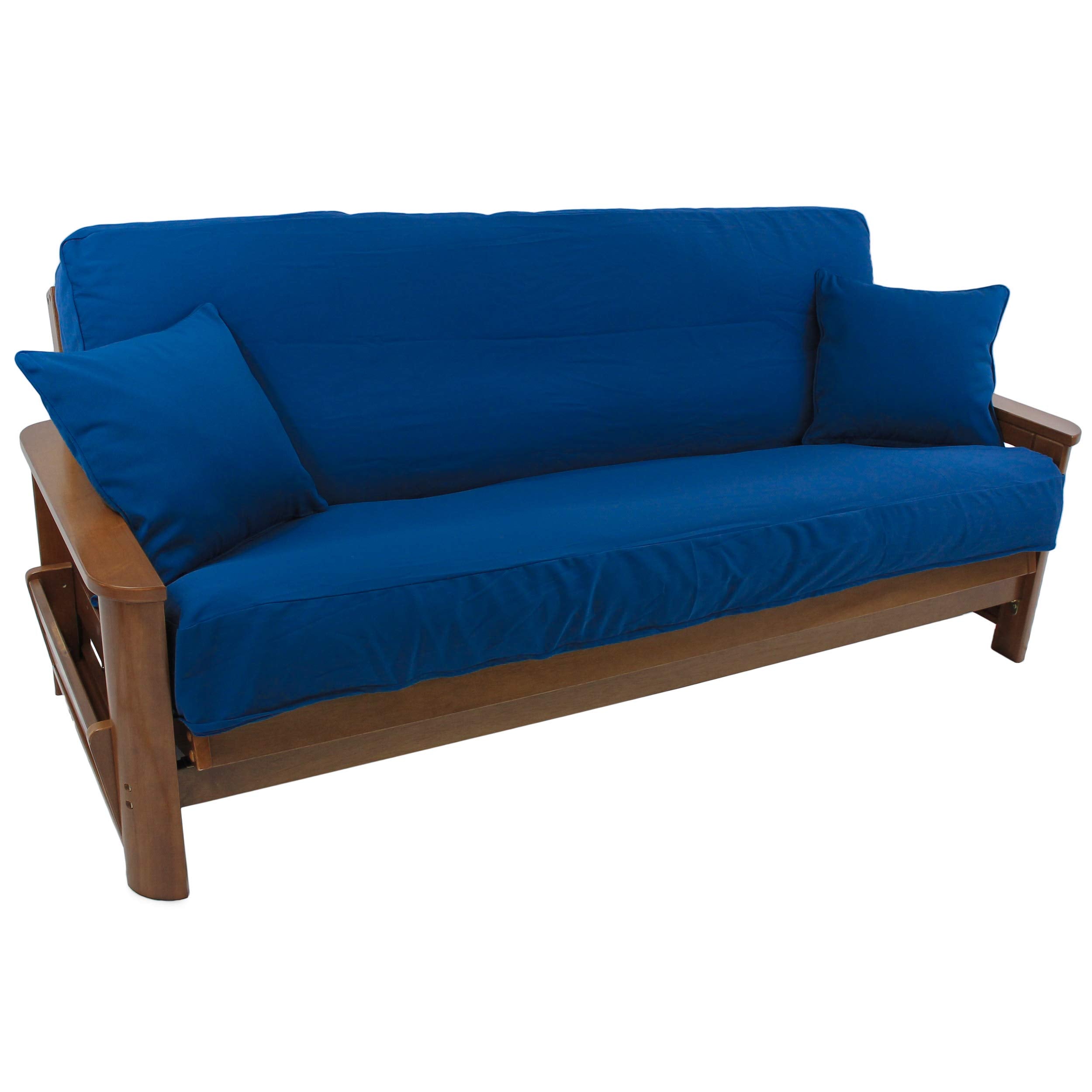 Solid Twill 8 to 9-inch Full Futon Cover Set with Two 18-inch Throw Pillows (Set of 3) - Royal Blue