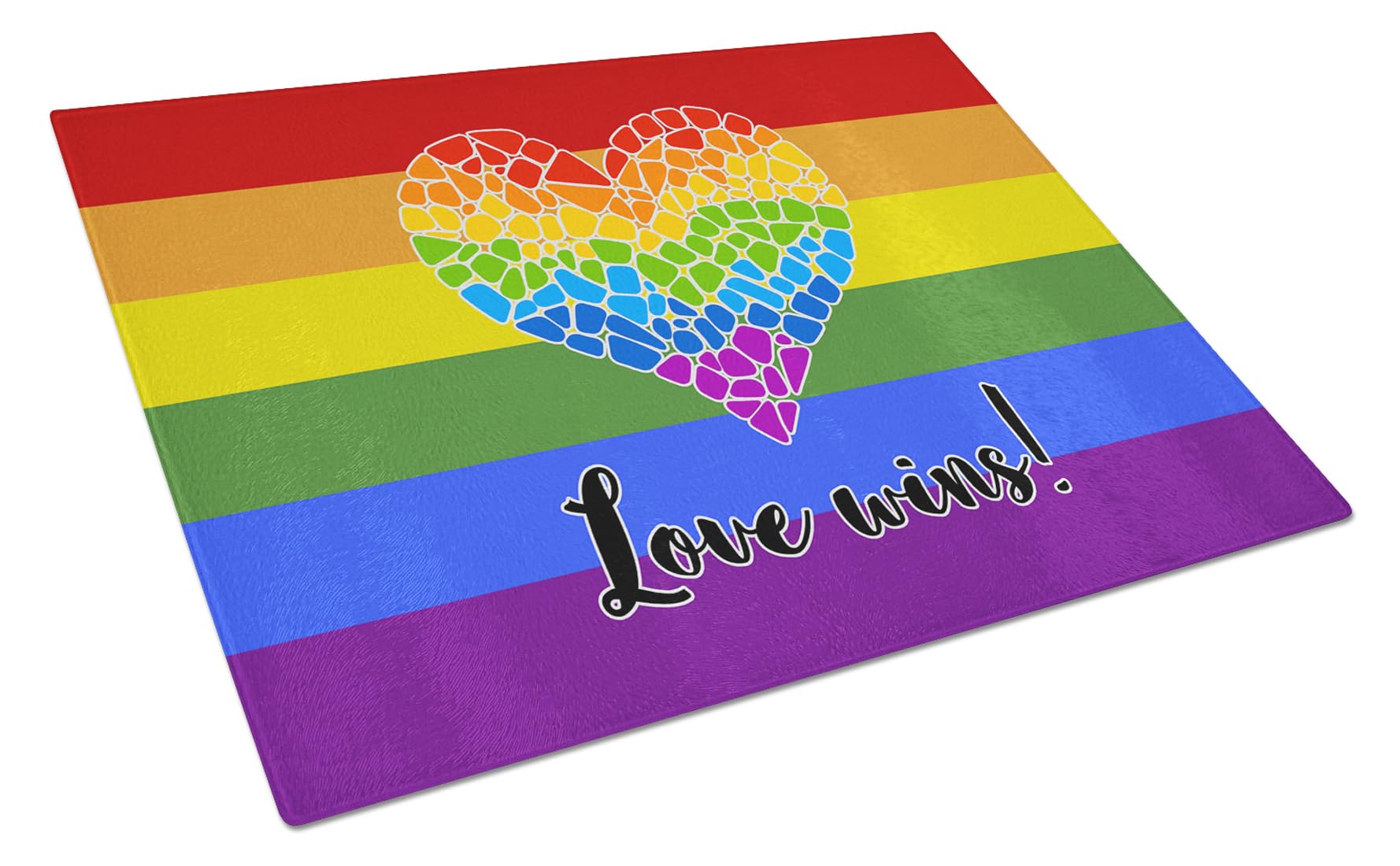 Carolines Treasures CK8017LCB Gay Pride Love Wins Mosaic Heart Glass Cutting Board Large Decorative Tempered Glass Kitchen Cutting and Serving Board Large Size Chopping Board