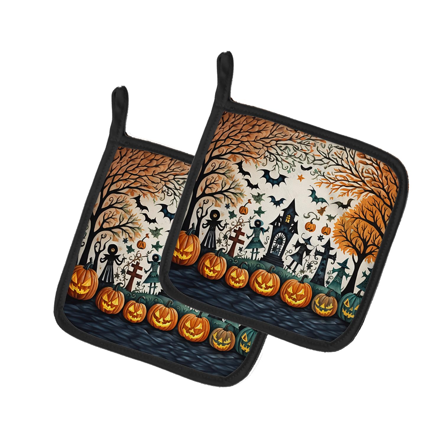 Papel Picado Skeletons Spooky Halloween Pair of Pot Holders