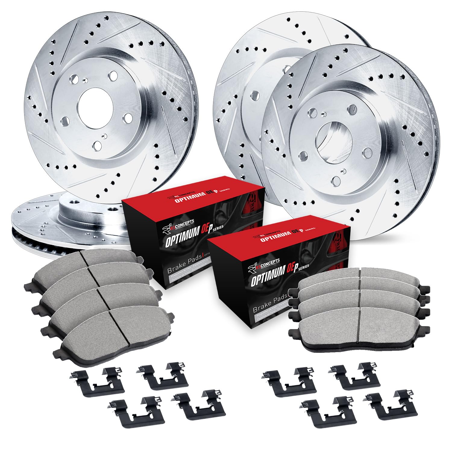 R1 Concepts Drilled and Slotted Silver Disc Brake Rotor Set with Optimum Oe Pads and Hardware WGUH2-67122