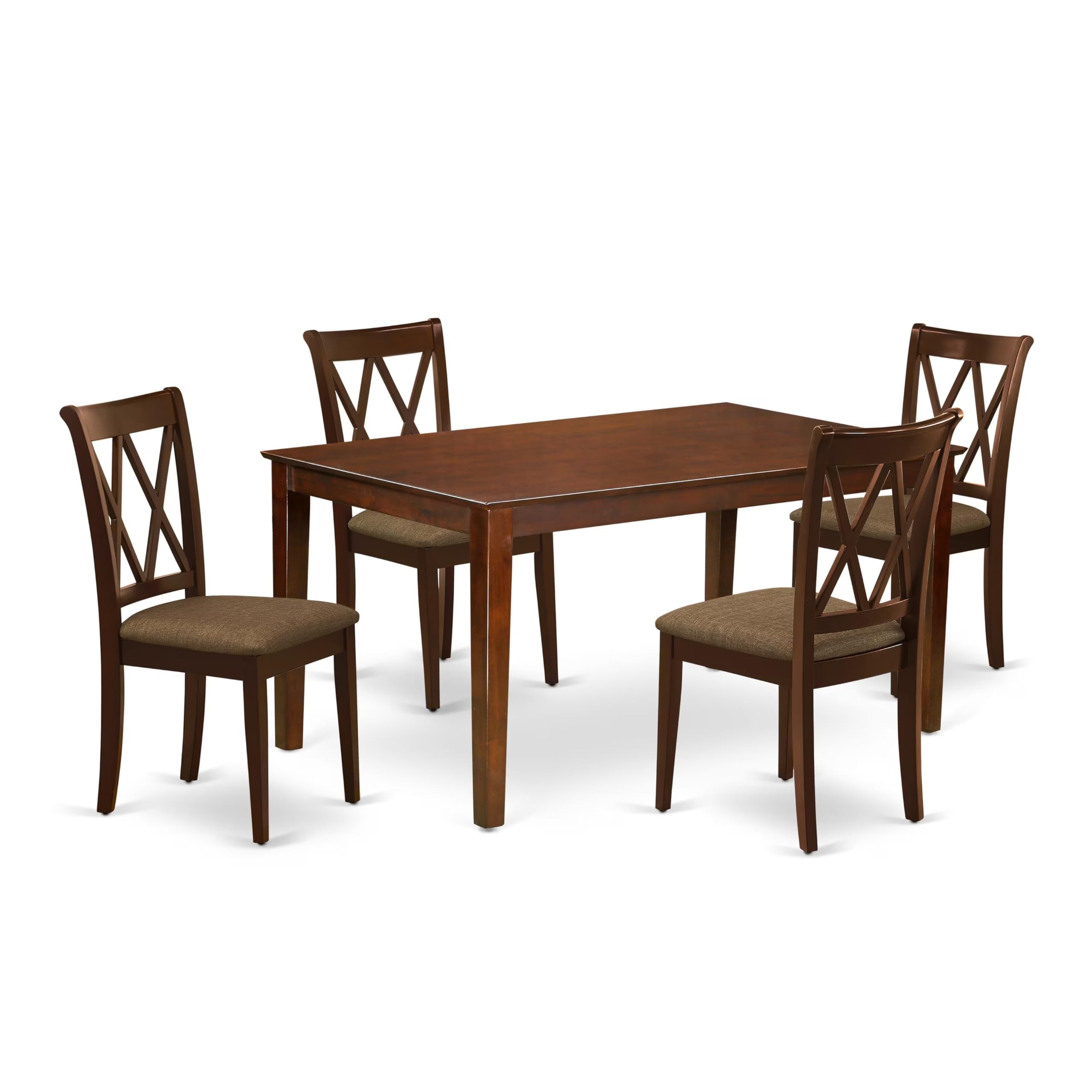 CACL5-MAH-C 5Pc Dining Set Includes a Rectangle Dinette Table and Four Double X Back Linen seat Kitchen Chairs, Mahogany Finish