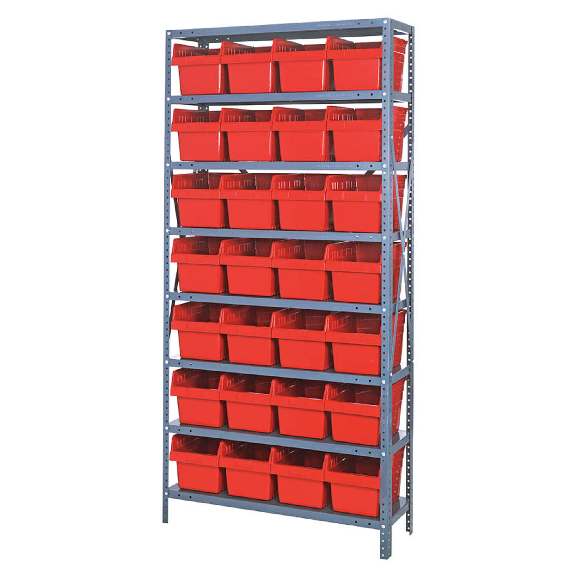 8 Shelf Open Unit W/28 Bins RED